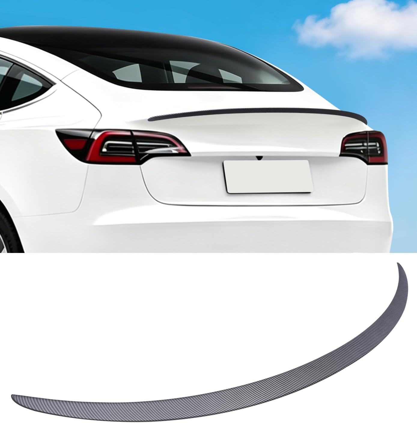 Xprite Rear Spoiler for Tesla Model 3 2017–2023 Matte Carbon Fiber Trunk Lip Wing