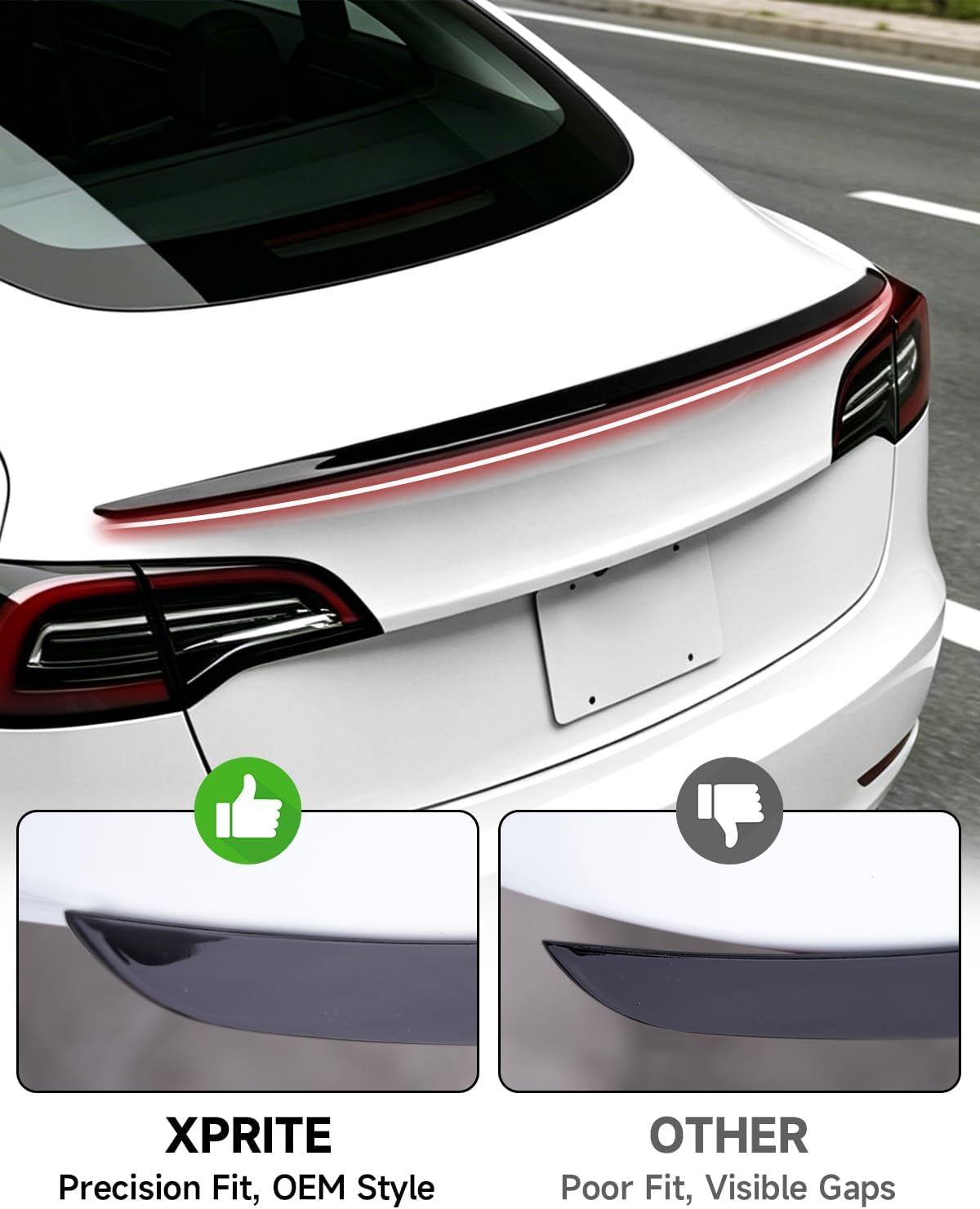 Xprite Glossy Black Rear Spoiler Lip Wing OEM Fit Compatible with Tesla Model 3 2017-2023