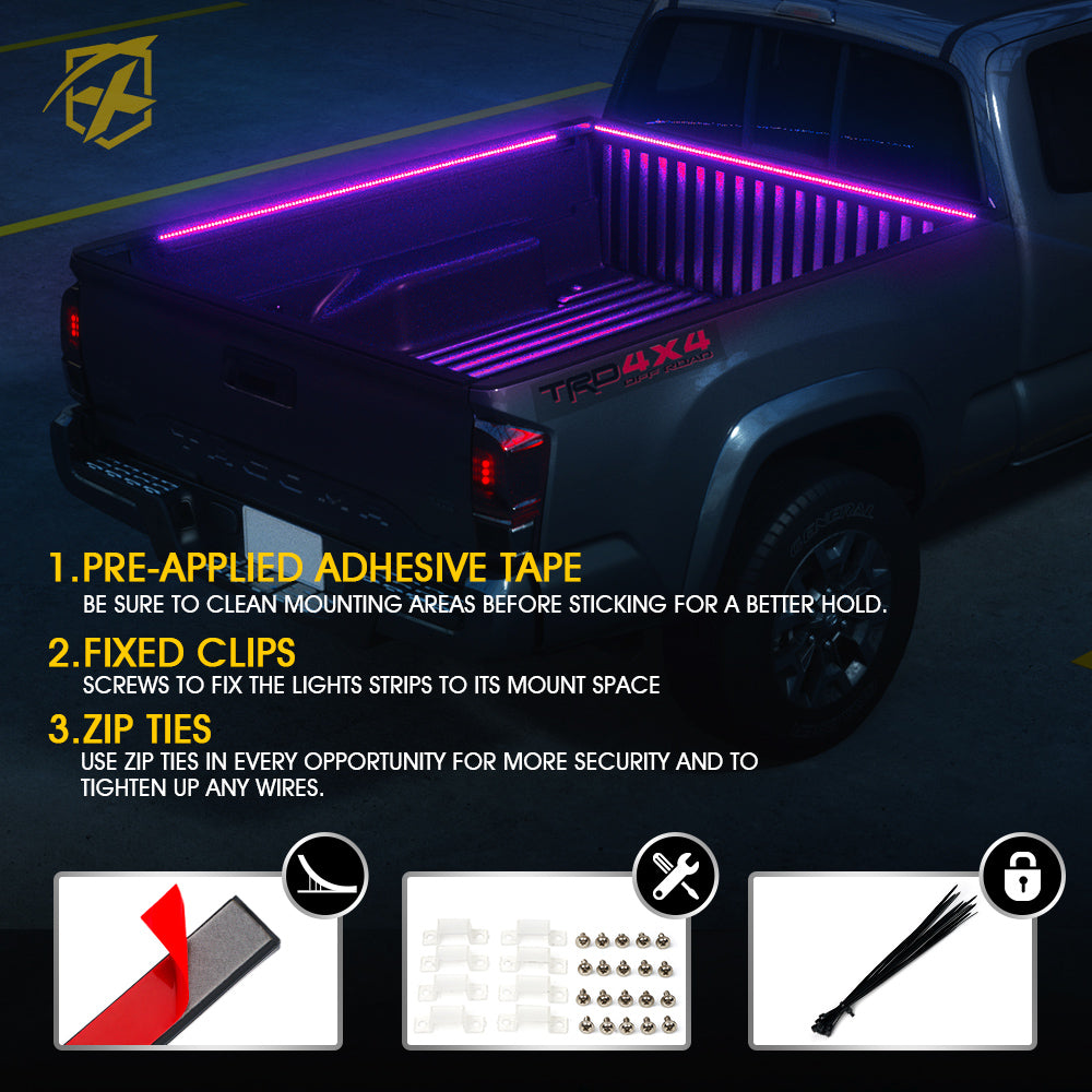 RGB LED Truck Bed Light Strips with Bluetooth and Remote Control | Spire 3 Series