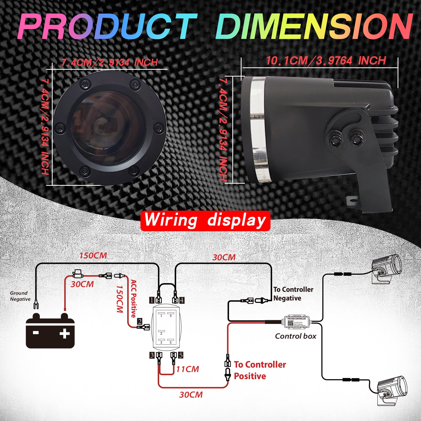 2PCS RGBW Whipless LED Whip Lights for SXS UTV ATV Can-Am | Remote APP Rocker Switch