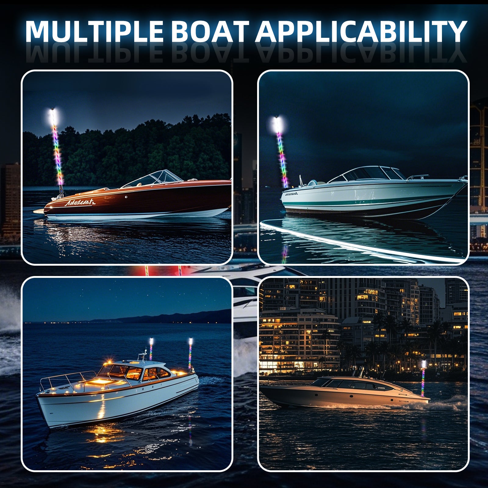 360° All-Around RGB LED Boat Navigation Lights | Plug-and-Play Marine Safety Navigation Lights with Remote Control