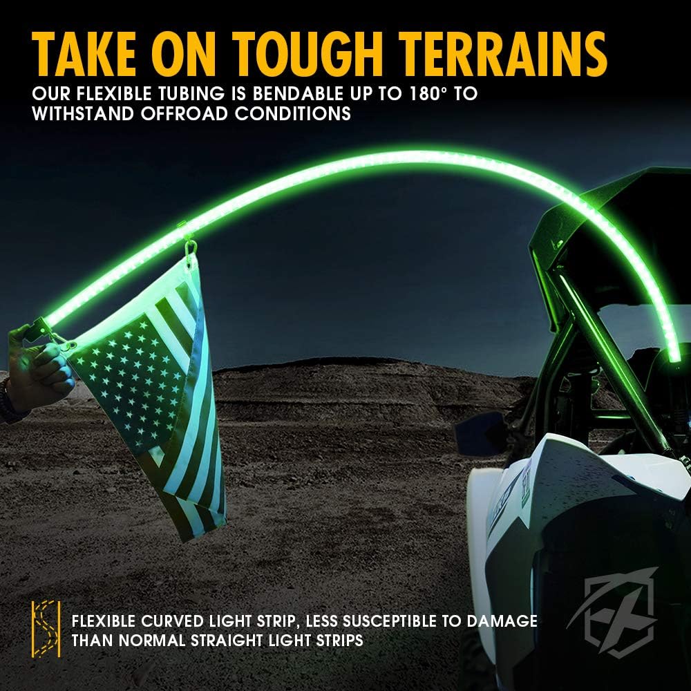 5FT Waterproof Green LED Flexible Whip Lights