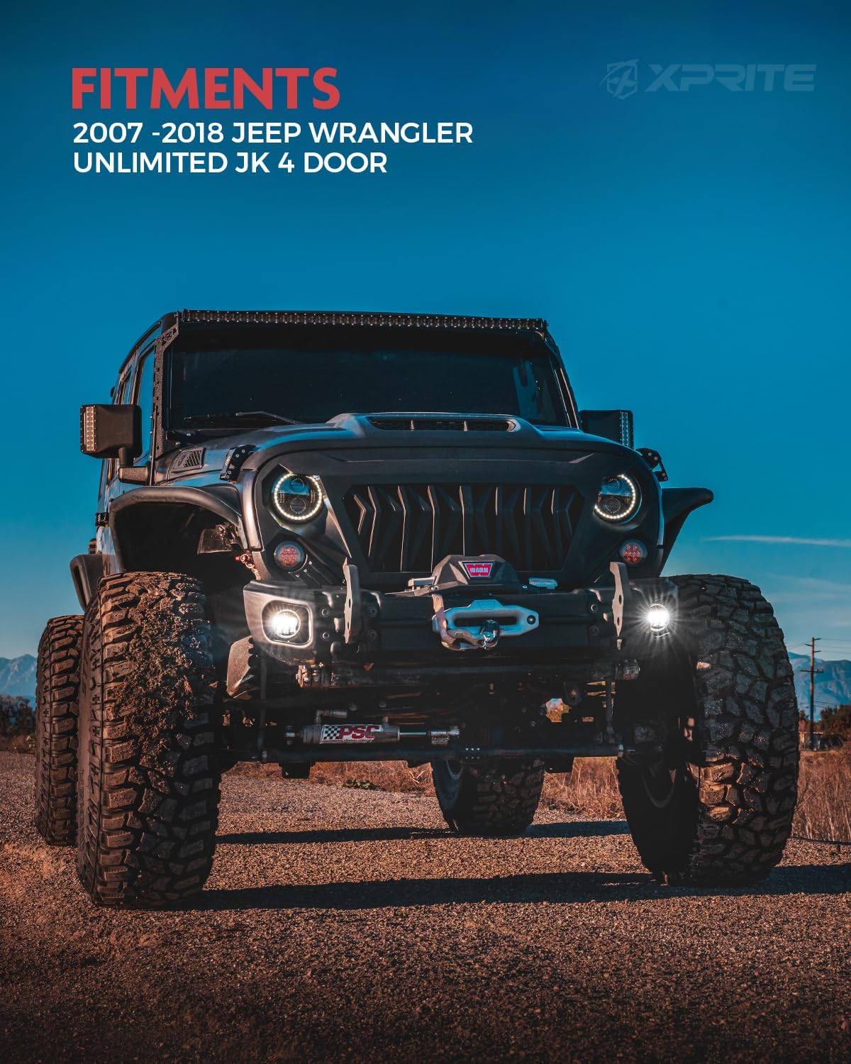 Xprite 4-Inch Round LED Fog Lights with White Halo Ring Angel Eye DRL for 2007-2018 Jeep Wrangler JK