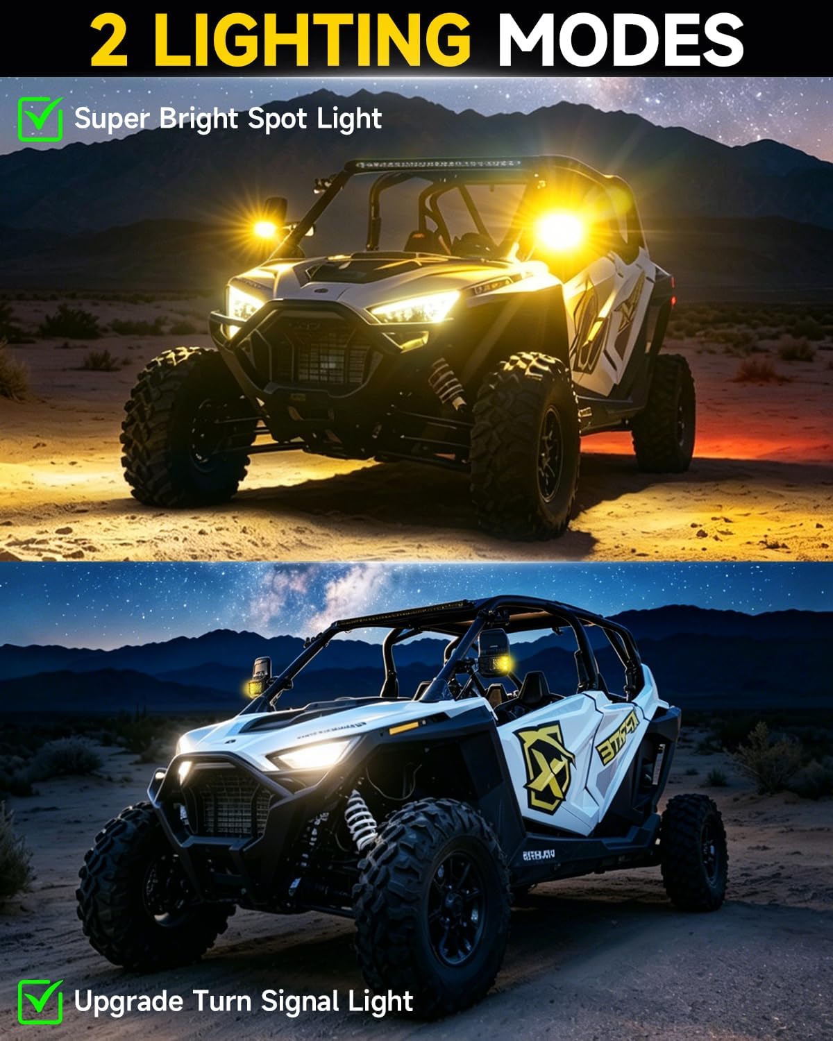 Xprite UTV Side Mirrors with Amber LED Spot Lights & Turn Signal For Round Tube Roll Cage, 2026 New