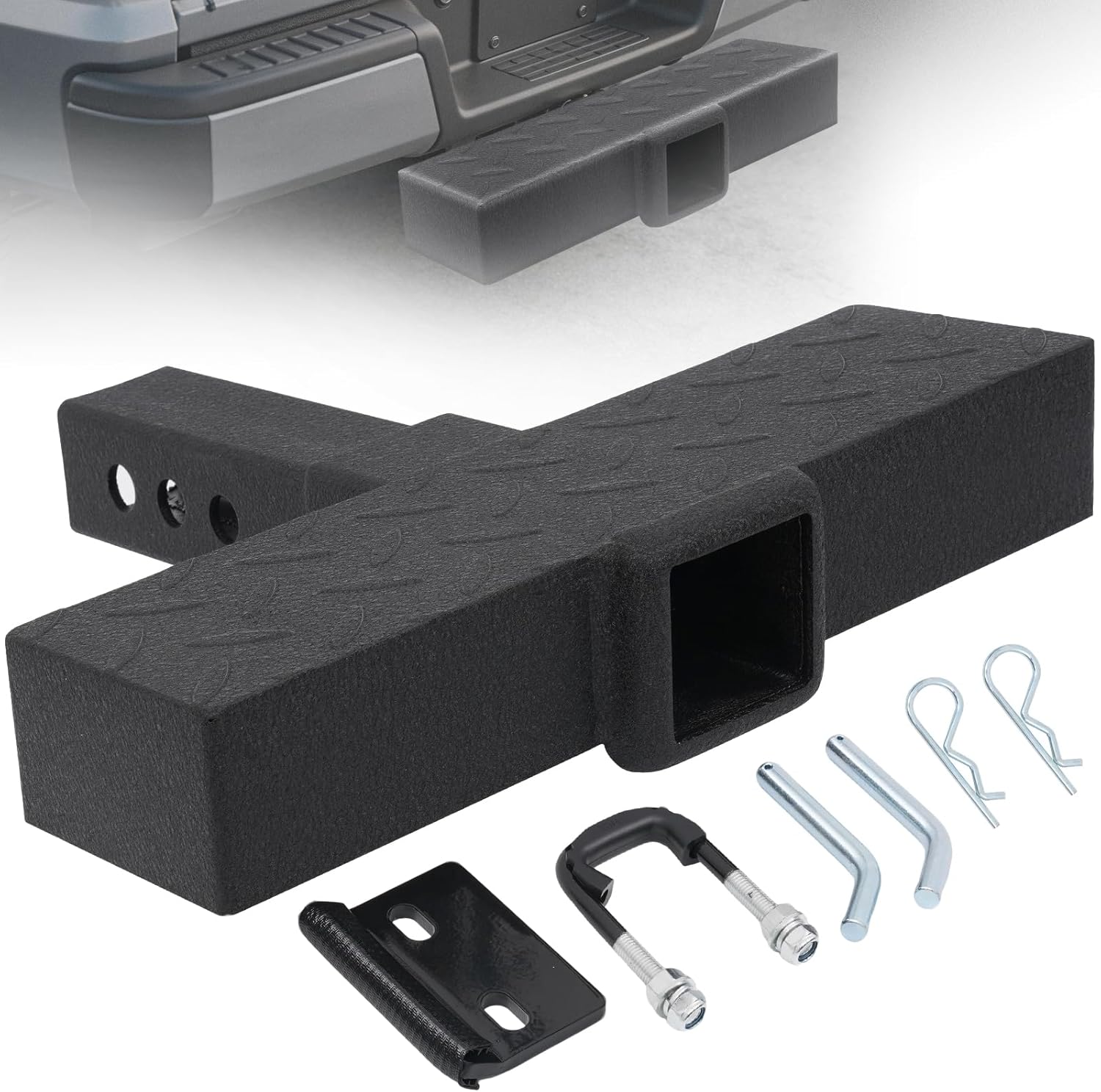 Xprite Universal Hitch Step for 2" Receiver, Dual-Interface Rear Bumper Guard For Trucks SUVs Jeeps Pickups Vans RV