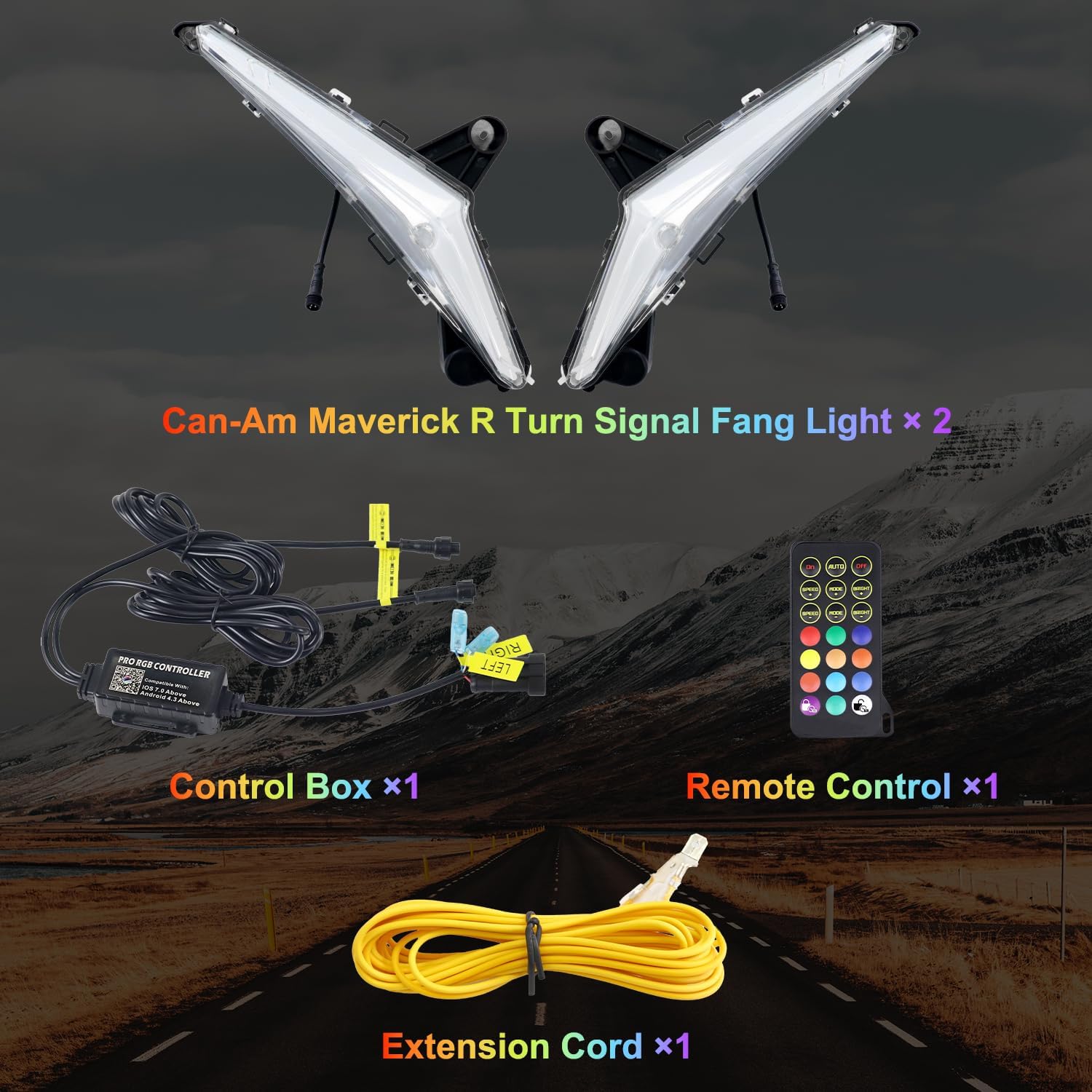 Tavaray RGB LED Fang Lights for Can-Am Maverick R 2024-2026 APP Control DRL Turn Signal Music Sync Kit