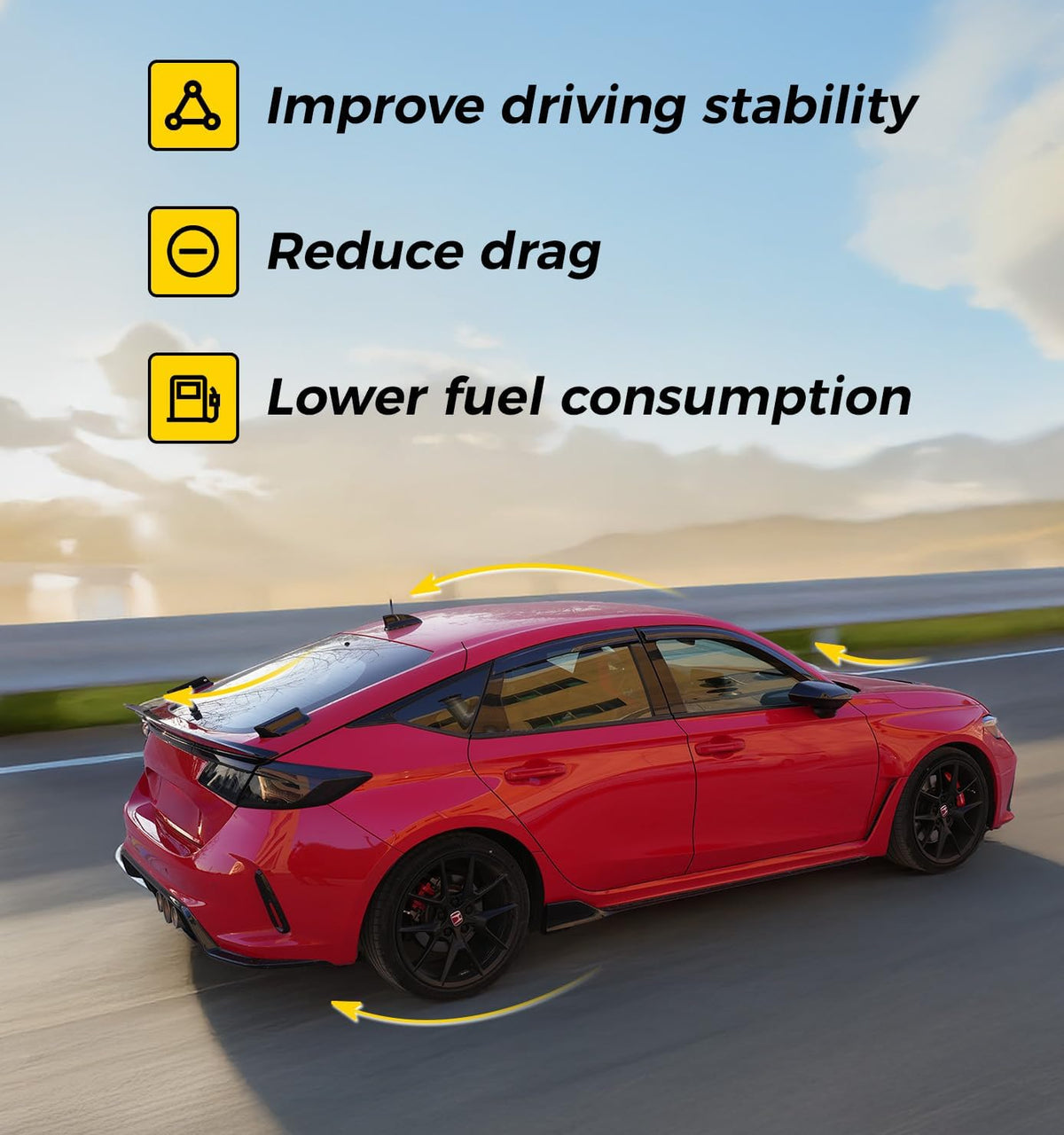 Xprite Sharp Corners Glossy Black Spoiler Compatible with Honda Civic Hatchback 2021-2026 11th Gen