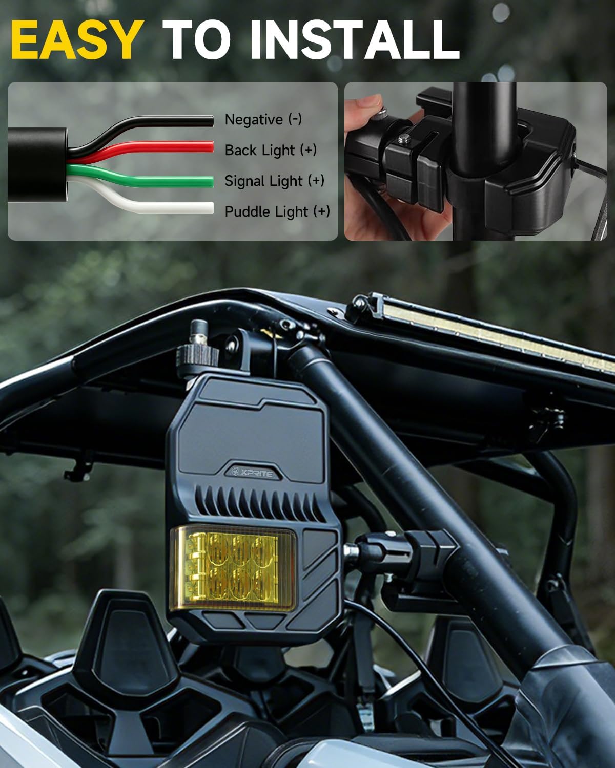 Xprite UTV Side Mirrors with Amber LED Spot Lights & Turn Signal For Round Tube Roll Cage, 2026 New