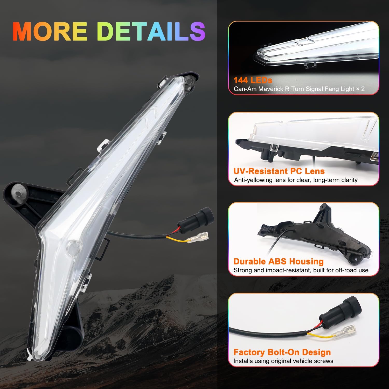 Tavaray RGB LED Fang Lights for Can-Am Maverick R 2024-2026 APP Control DRL Turn Signal Music Sync Kit