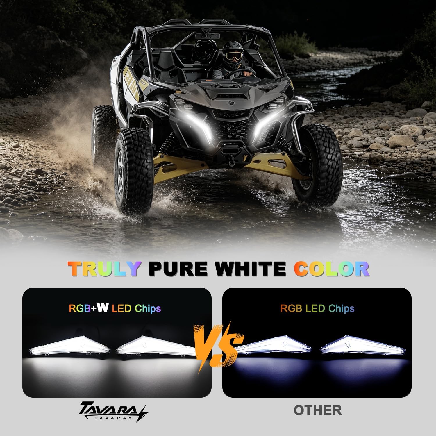 Tavaray  RGBW LED Fang Lights for Can-Am Maverick R 2024–2026 DRL White & RGB Color Chasing APP Music Sync Kit