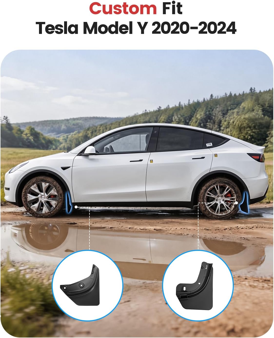Xprite Mud Flaps for Tesla Model Y 2020–2024 – No-Drill All Weather Splash Guards Set