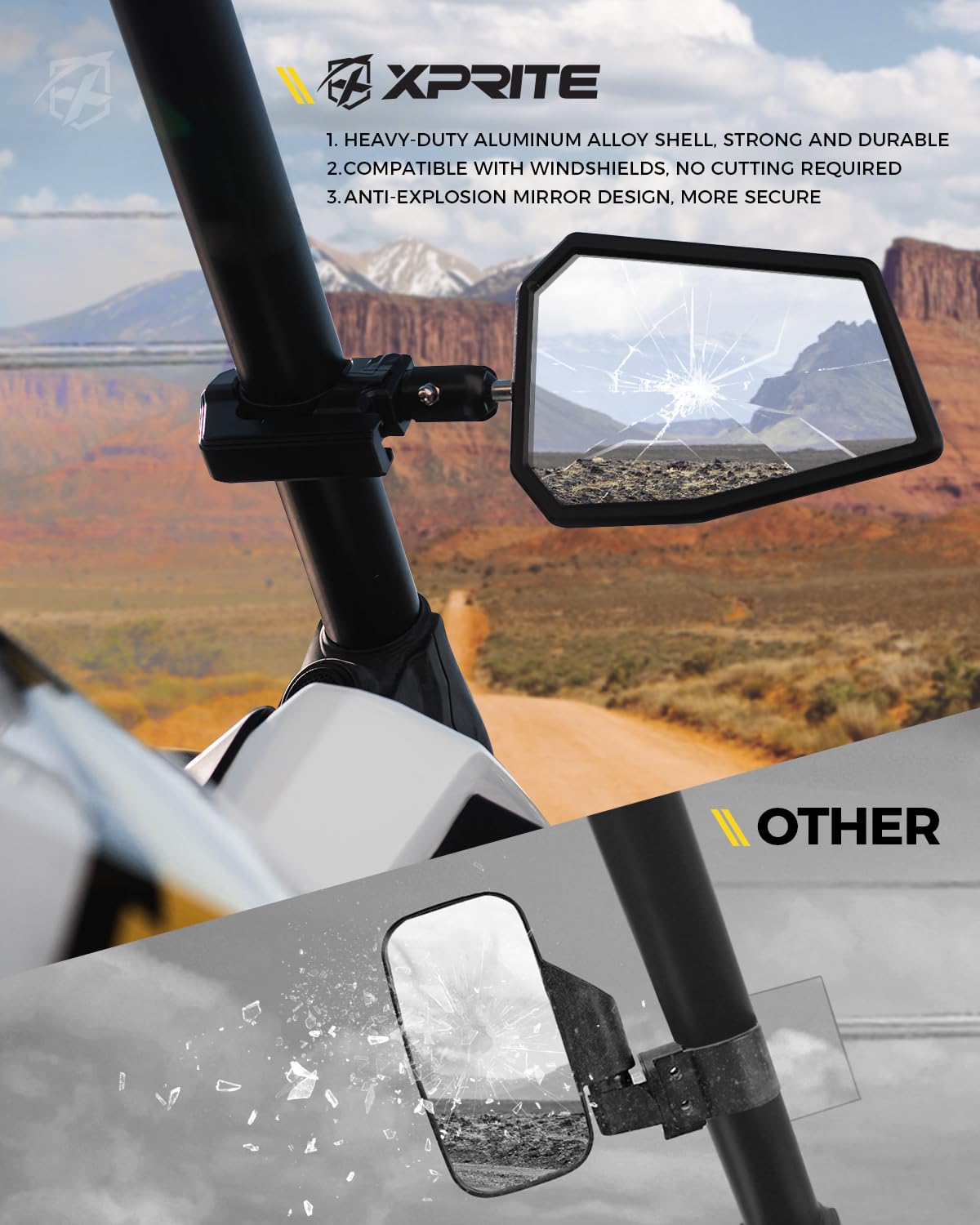 UTV Side Mirrors with Adjustable Bracket
