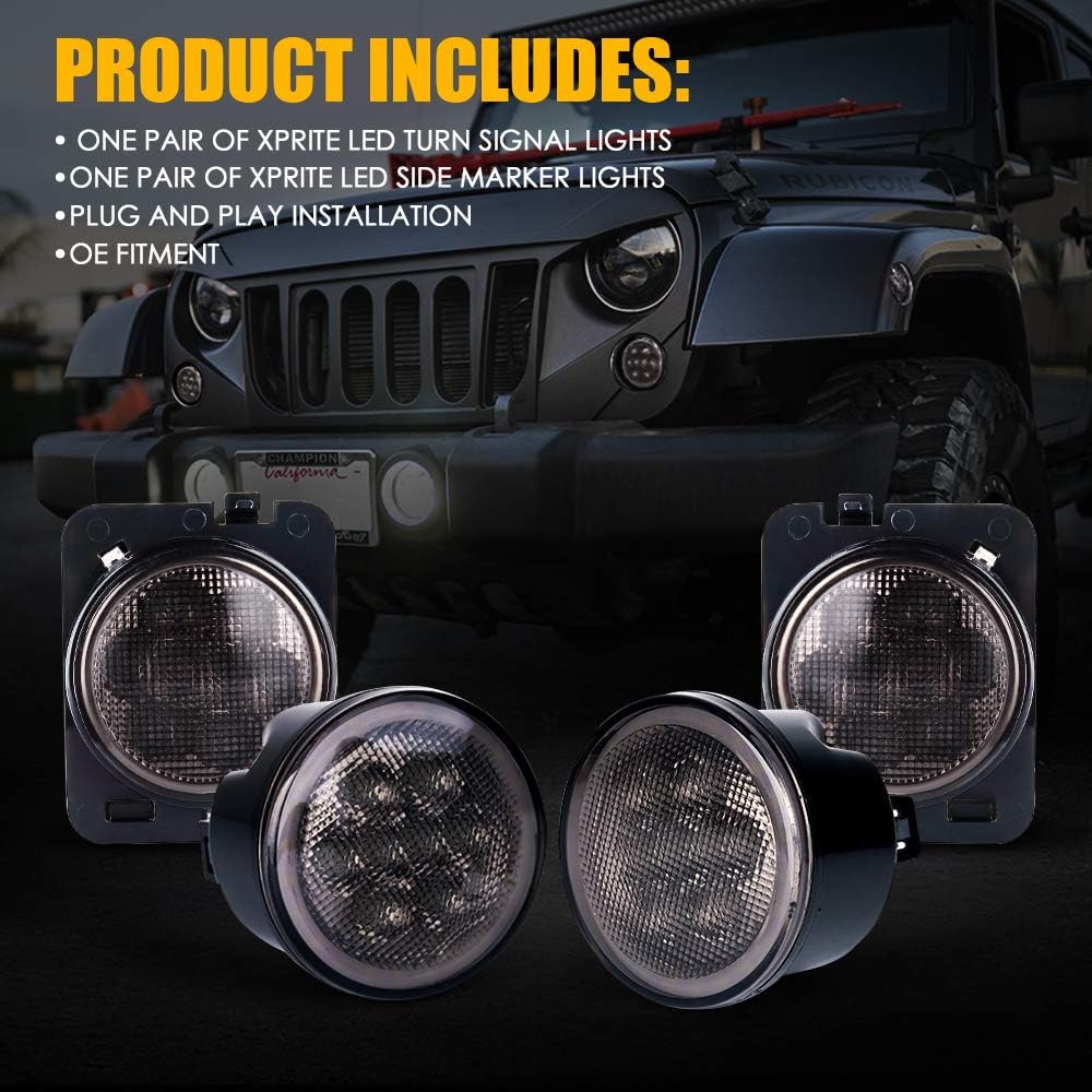 LED Turn Signal Lights and Fender Side Marker Lights for 2007-2018 Jeep Wrangler JK