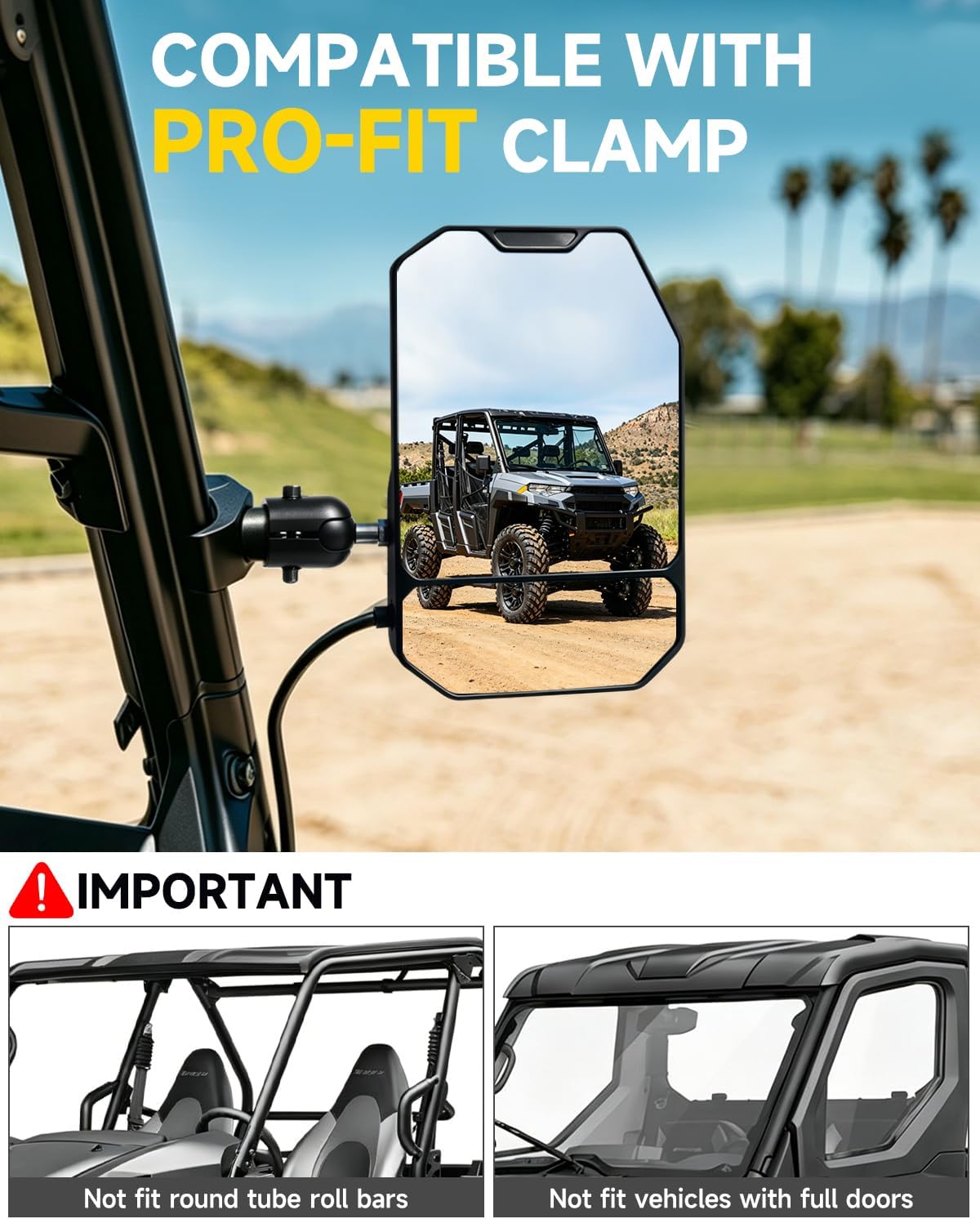 2026 Xprite UTV Side Mirrors w/LED Spot Lights, Amber Signals & Puddle Lights For Pro-Fit Roll Cage