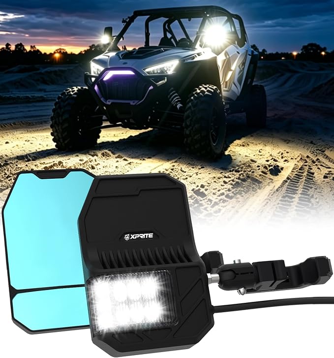 Xprite UTV Side Mirrors with LED Spot Lights & Amber Turn Signal, 2026 New