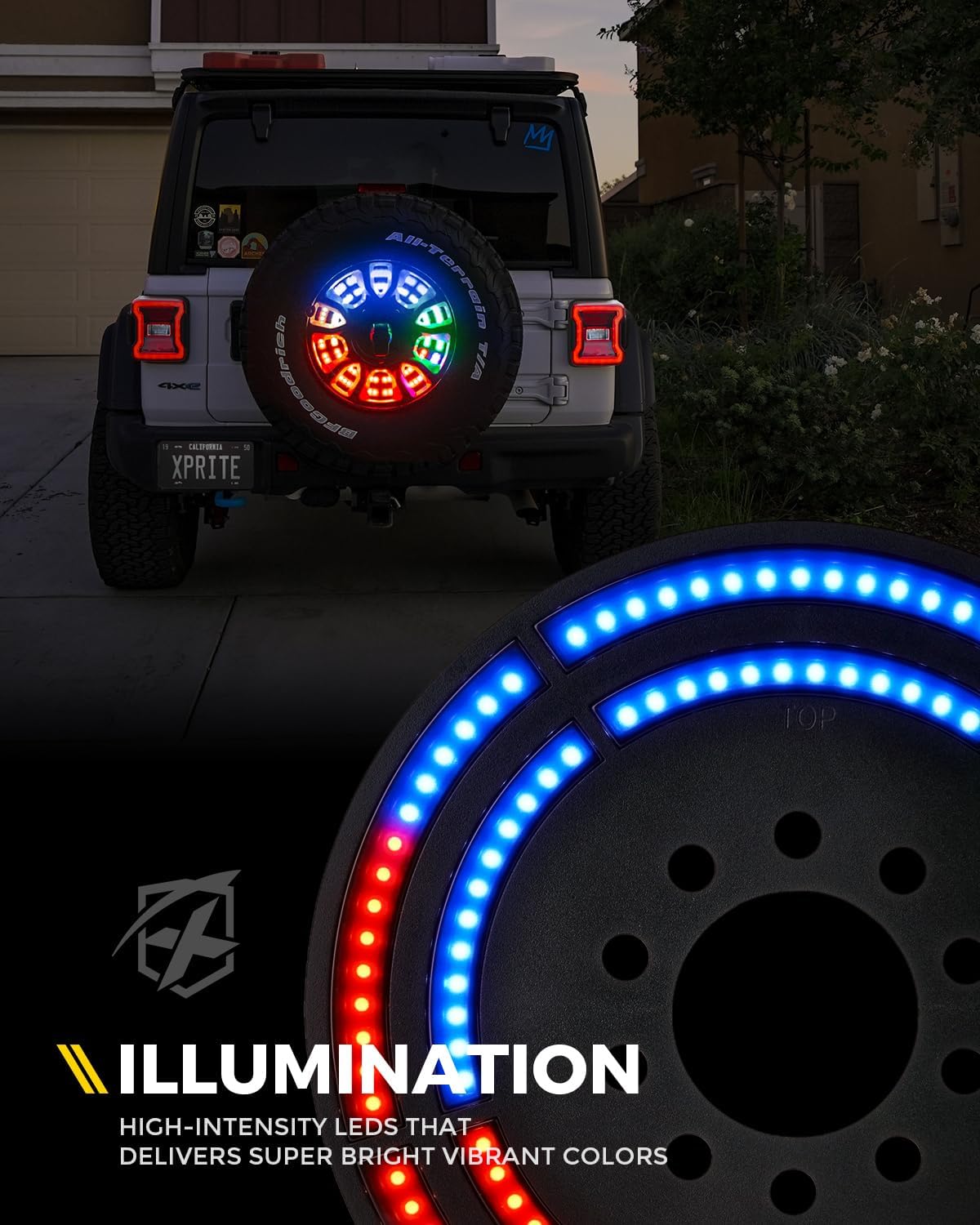 Xprite RGB Spare Tire Brake Light with Dual Control for 2018-2025 Jeep Wrangler JL/JLU