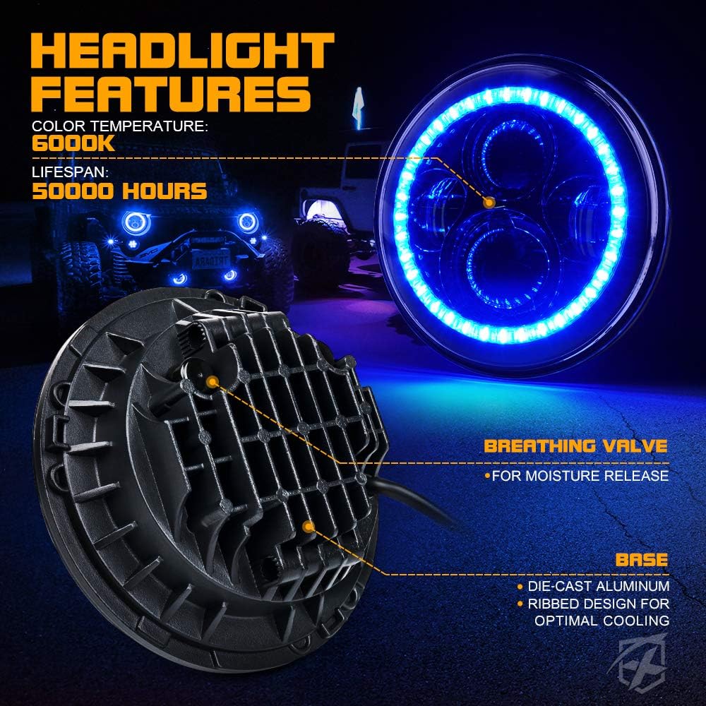 Xprite 7 inch 90W LED Headlights & 4 inch 60W Fog Lights Combo for 2007-2018 Jeep Wrangler JK