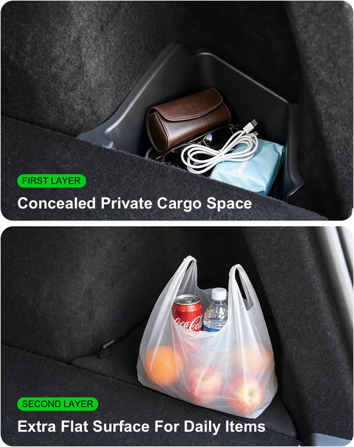 Xprite Waterproof TPE Rear Trunk Storage Bins Box for 25-26 Tesla Model Y Juniper 5-Seat