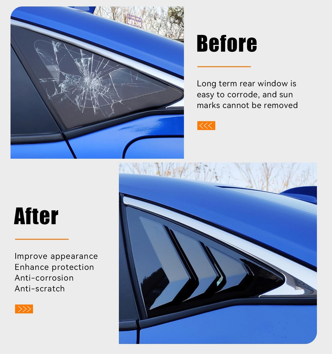 Rear Side Window Louvers for 11th Gen Civic Compatible with Honda Civic 2022-2026
