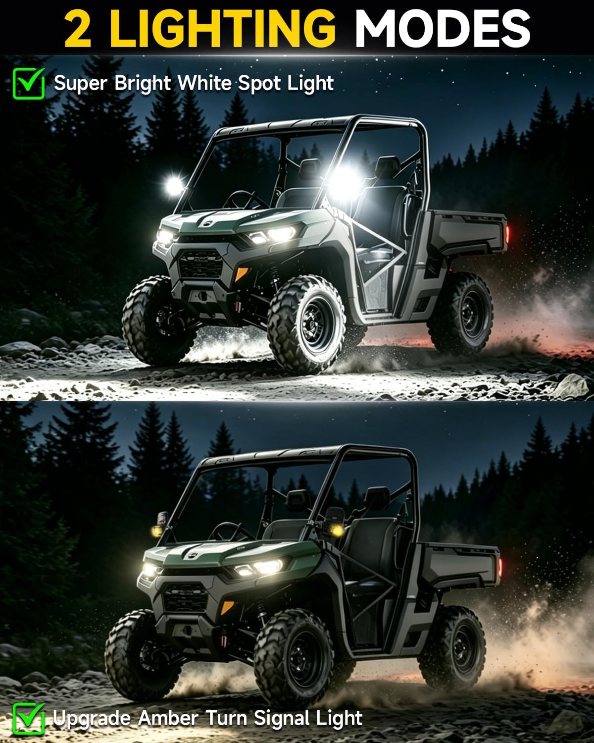 2026 Xprite UTV Side Mirrors with LED Spot Lights & Amber Turn Signal For Pro-Fit Roll Cage