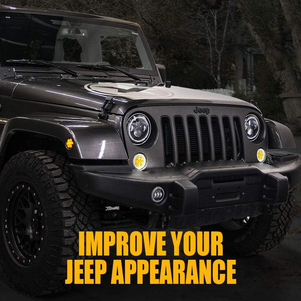 Turn Signal Lights & Front Fender Side Marker Amber Light Assembly Replacement Combo for 2007-2018 Jeep Wrangler JK