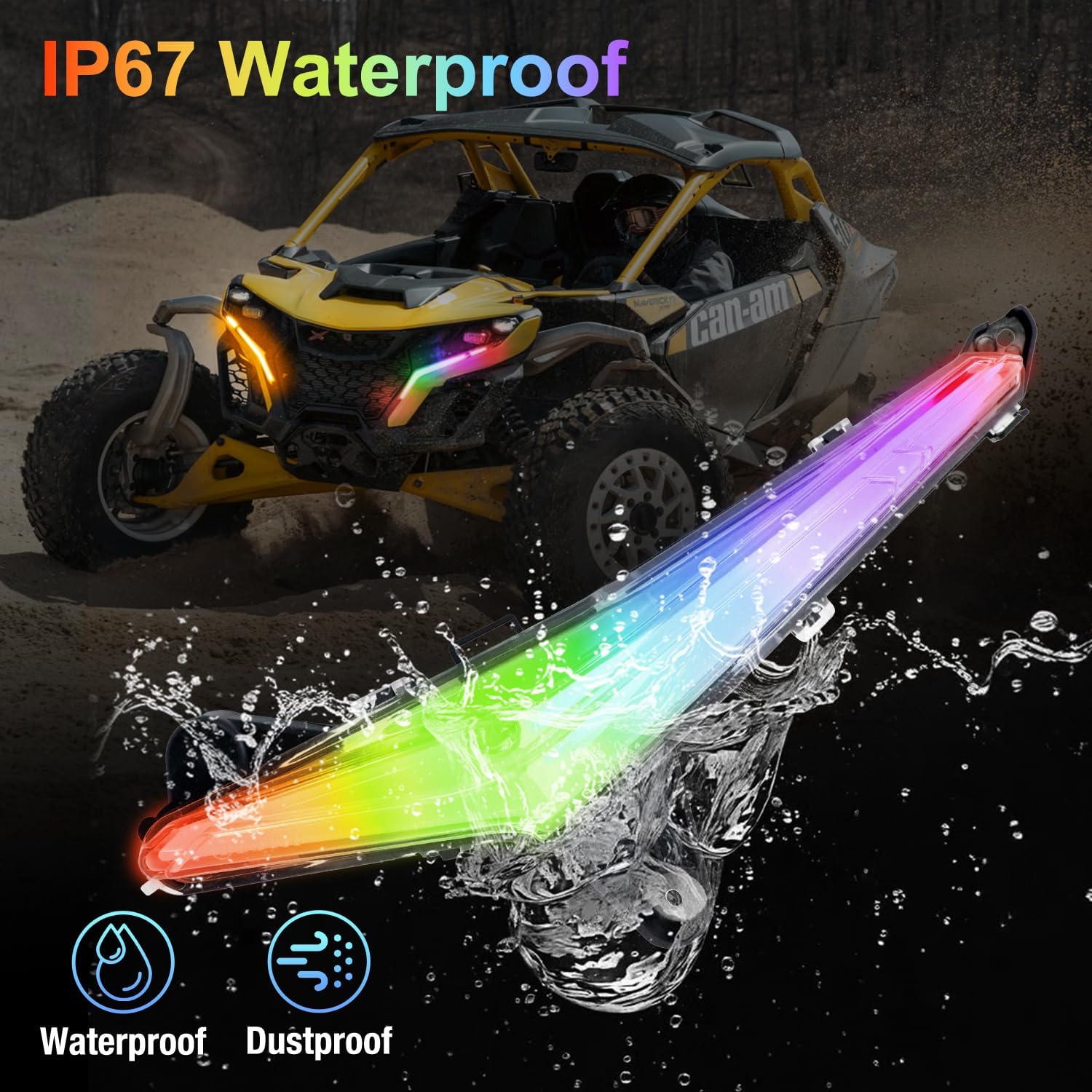 Xprite RGBW LED Fang Lights for Can-Am Maverick R 2024–2026 DRL White & RGB Color Chasing APP Music Sync Kit