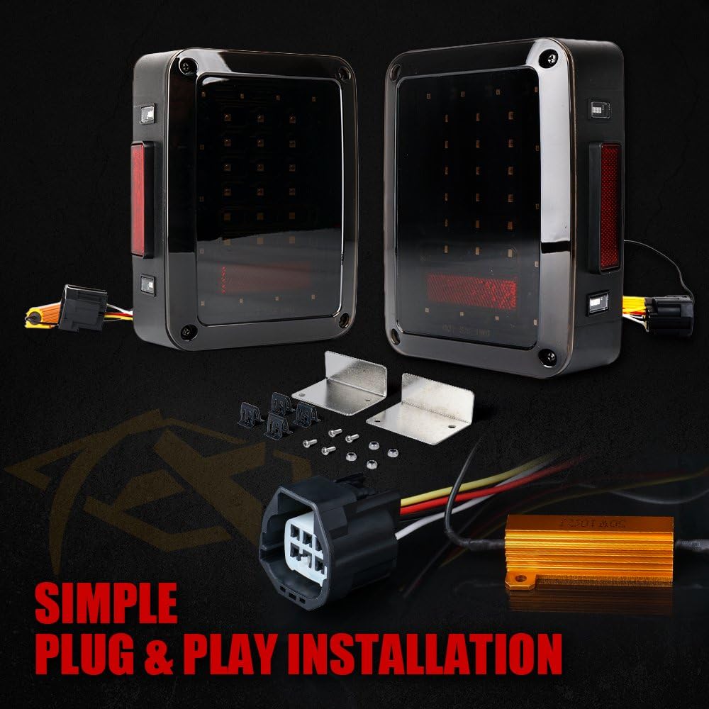 Xprite Smoked Lens Red LED Tail Lights and Smoke 3rd LED Brake Light Assembly Compatible with Jeep Wrangler JK JKU 2007-2018