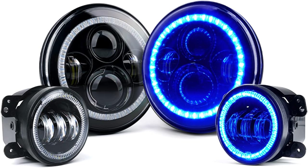 Xprite 7 inch 90W LED Headlights & 4 inch 60W Fog Lights Combo for 2007-2018 Jeep Wrangler JK