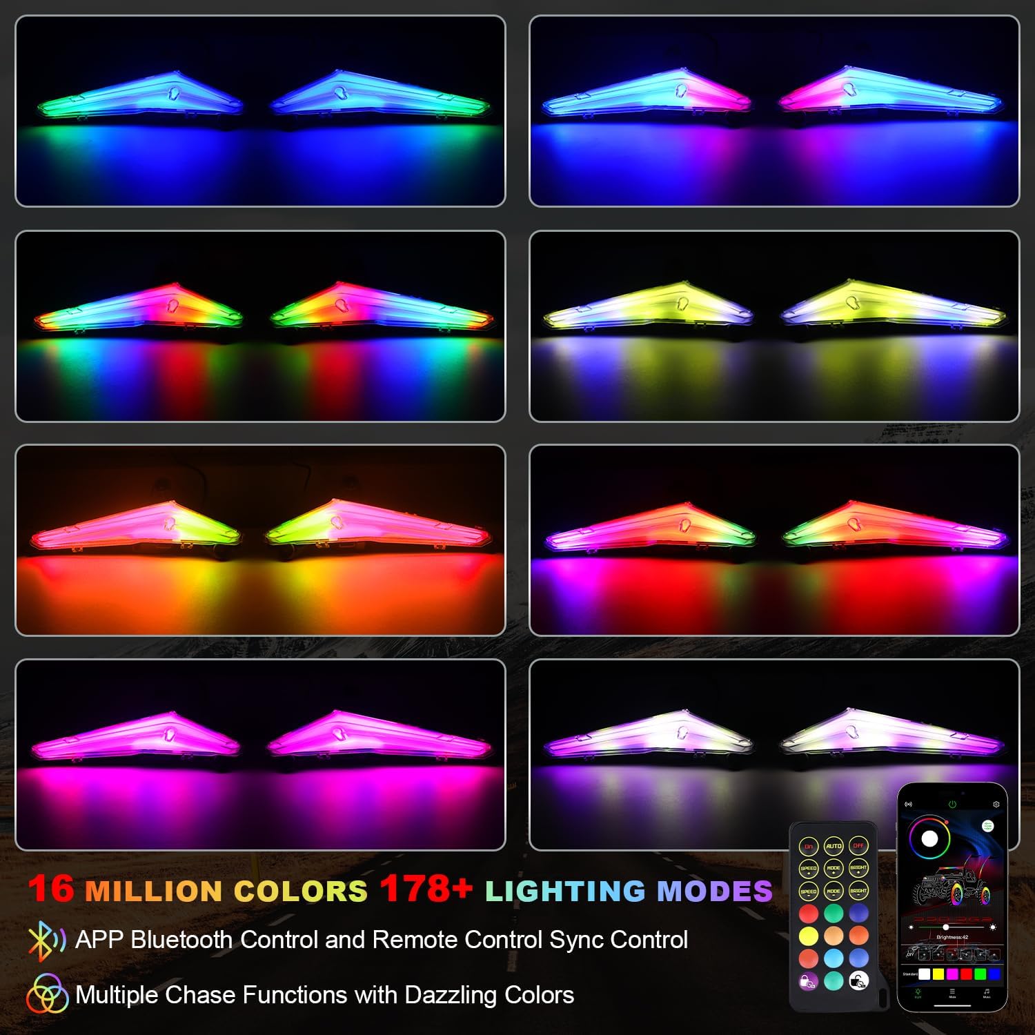 Xprite RGB LED Fang Lights for Can-Am Maverick R 2024-2026 APP Control DRL Turn Signal Music Sync Kit