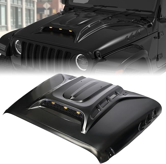 Xprite Replacement Hood for Jeep Wrangler JL & Gladiator JT  LED DRLs & Vent Design | Piranha Series