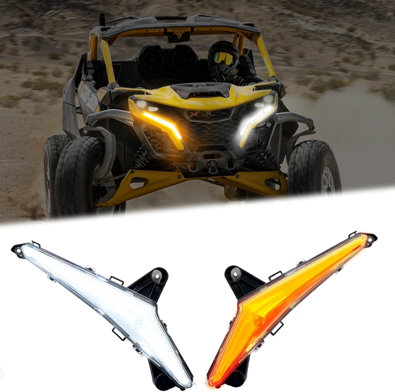 Xprite LED Fang Lights for Can-Am Maverick R 2024-2026 White DRL Turn Signals