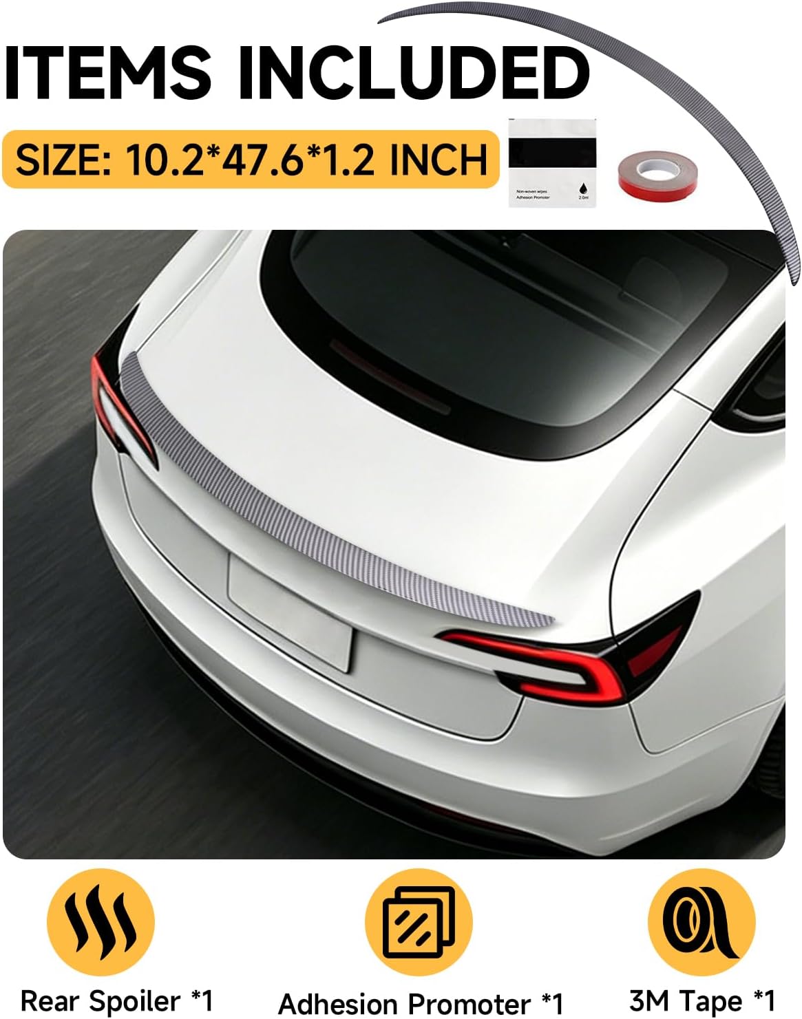 Xprite Glossy Carbon Fiber Rear Spoiler for Tesla Model 3 Highland , Aerodynamic ABS Trunk Lip Wing , OEM Fit