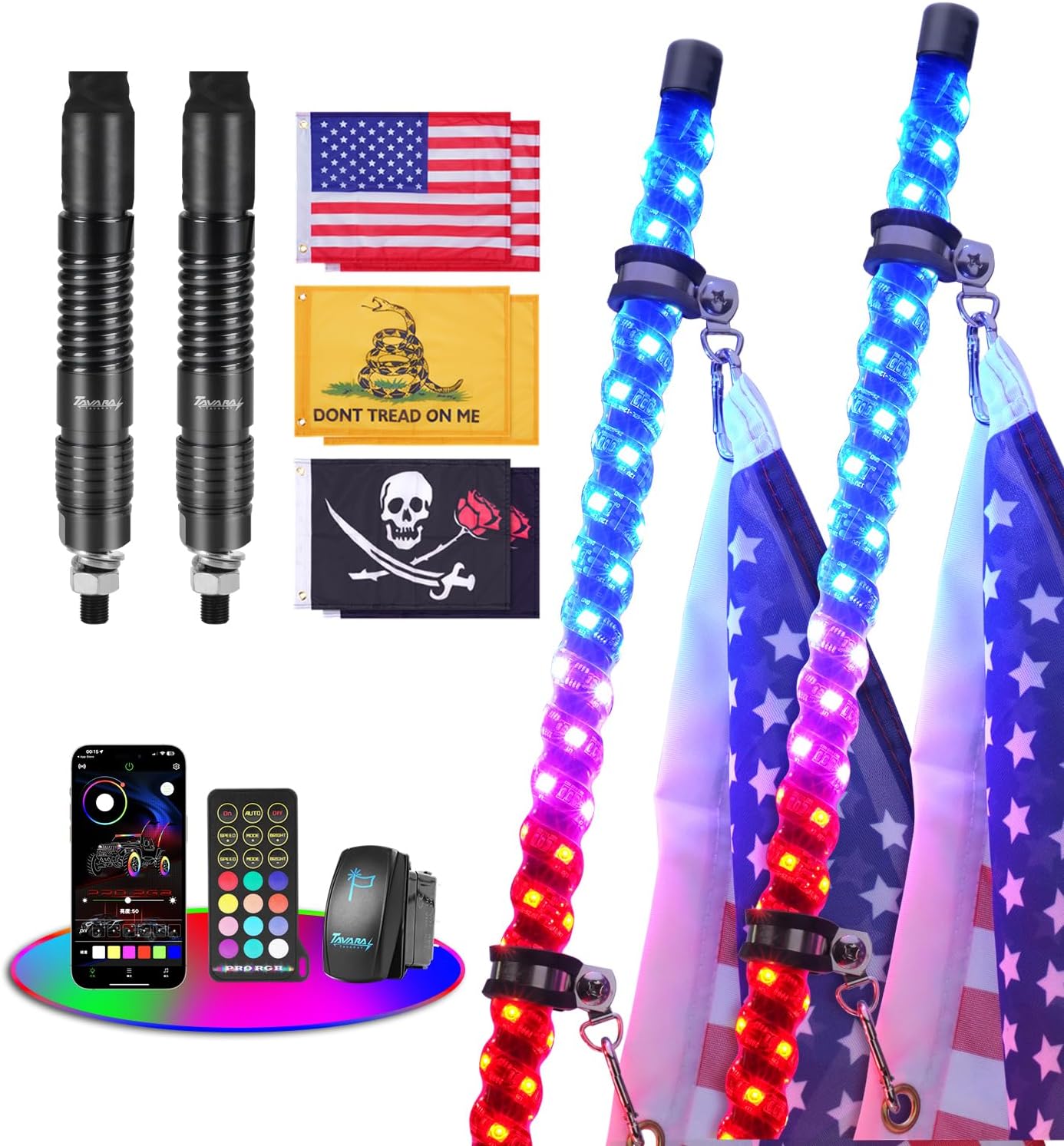 Tavaray 5FT / 6FT Whip Lights with Spring Base