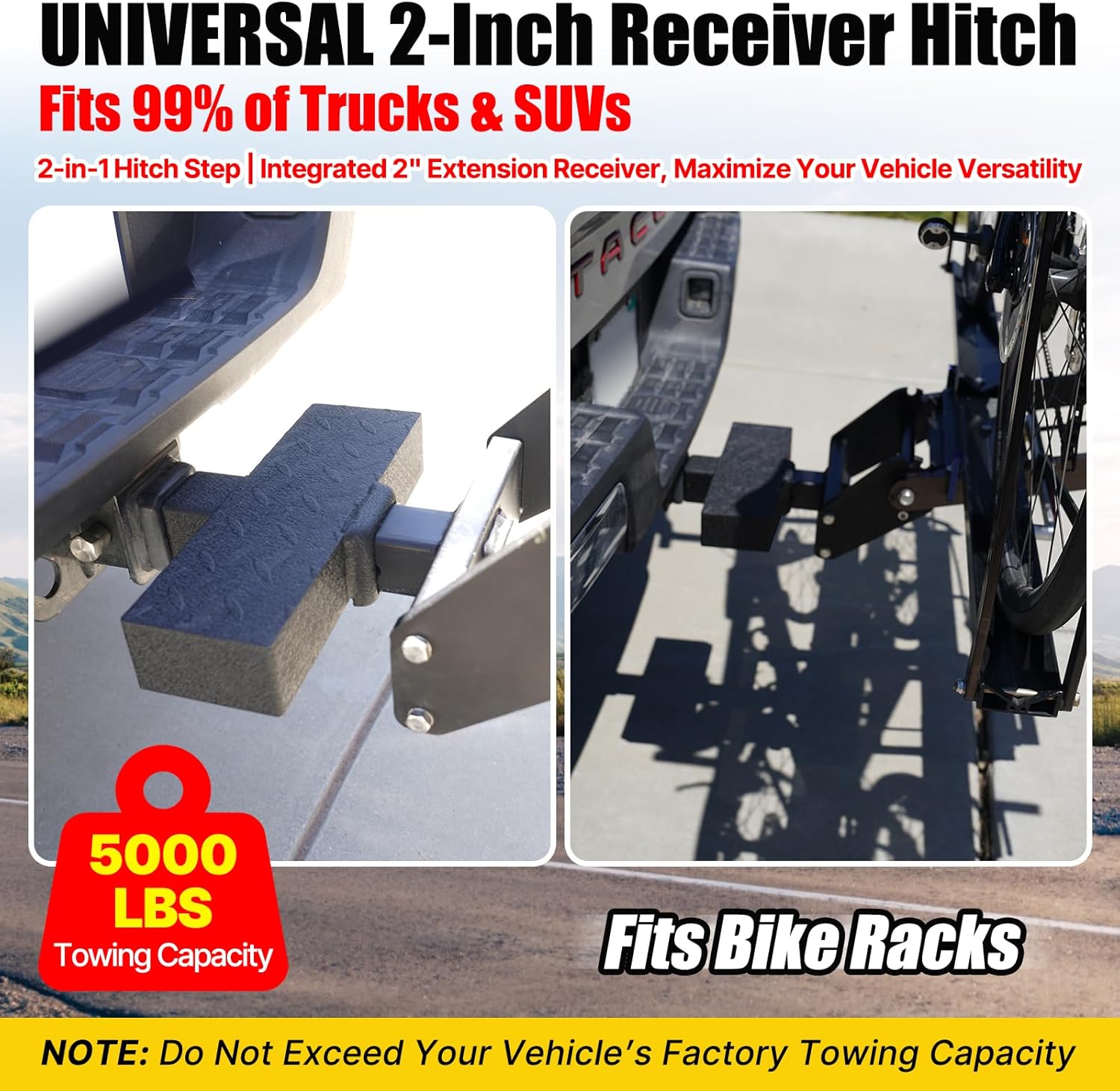 Xprite Universal Hitch Step for 2" Receiver, Dual-Interface Rear Bumper Guard For Trucks SUVs Jeeps Pickups Vans RV
