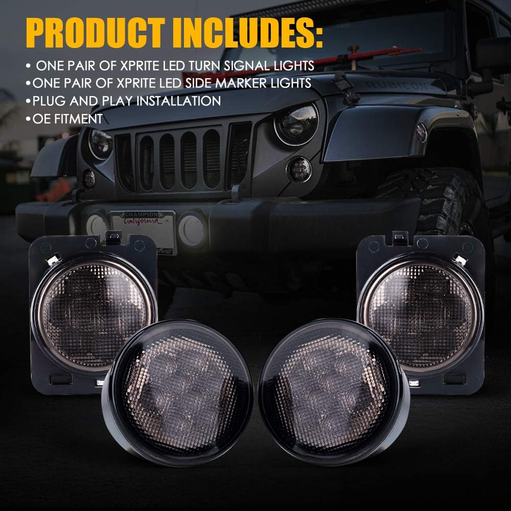 Smoked Lens Turn Signal & Side Marker Lights Kits for 2007-2018 Jeep Wrangler JK JKU