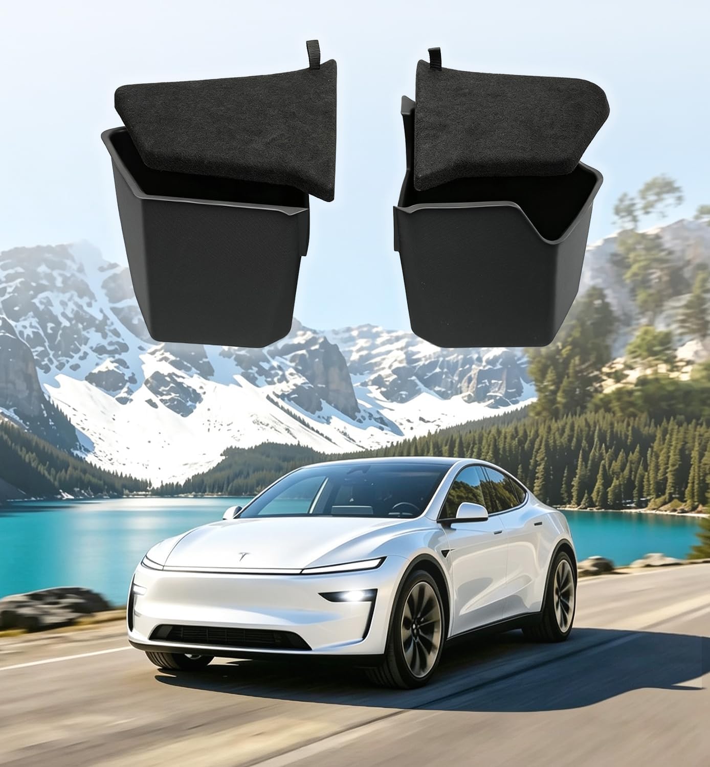 Xprite Waterproof TPE Rear Trunk Storage Bins Box for 25-26 Tesla Model Y Juniper 5-Seat