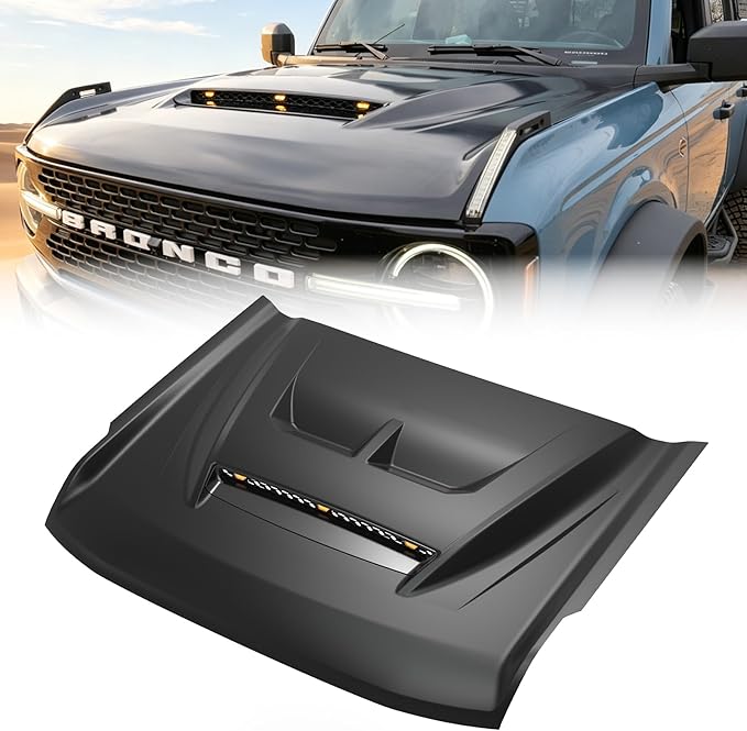 Xprite Aluminum Hood for  Ford Bronco with Amber LED DRLs