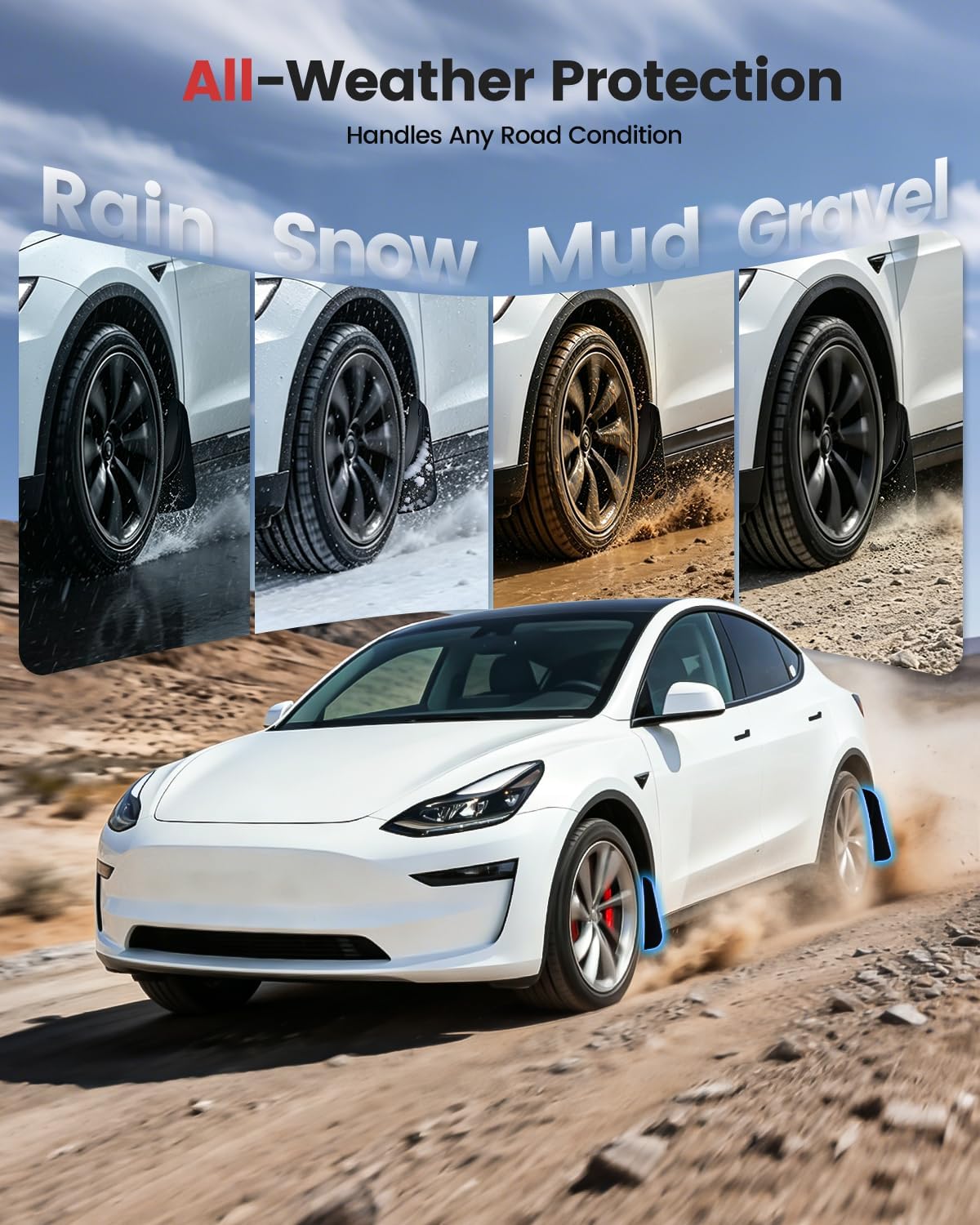 Xprite Mud Flaps for Tesla Model 3 2017-2023 ，Precision Fit No Drilling Splash Guards