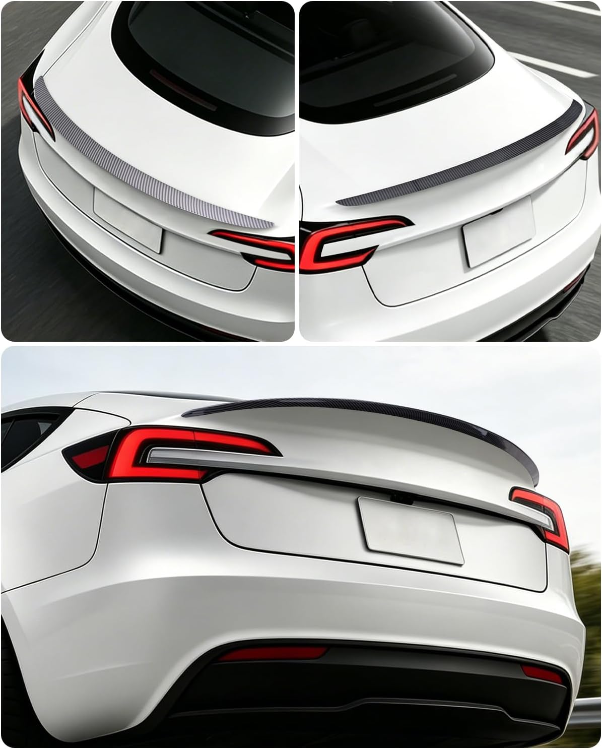Xprite Glossy Carbon Fiber Rear Spoiler for Tesla Model 3 Highland , Aerodynamic ABS Trunk Lip Wing , OEM Fit