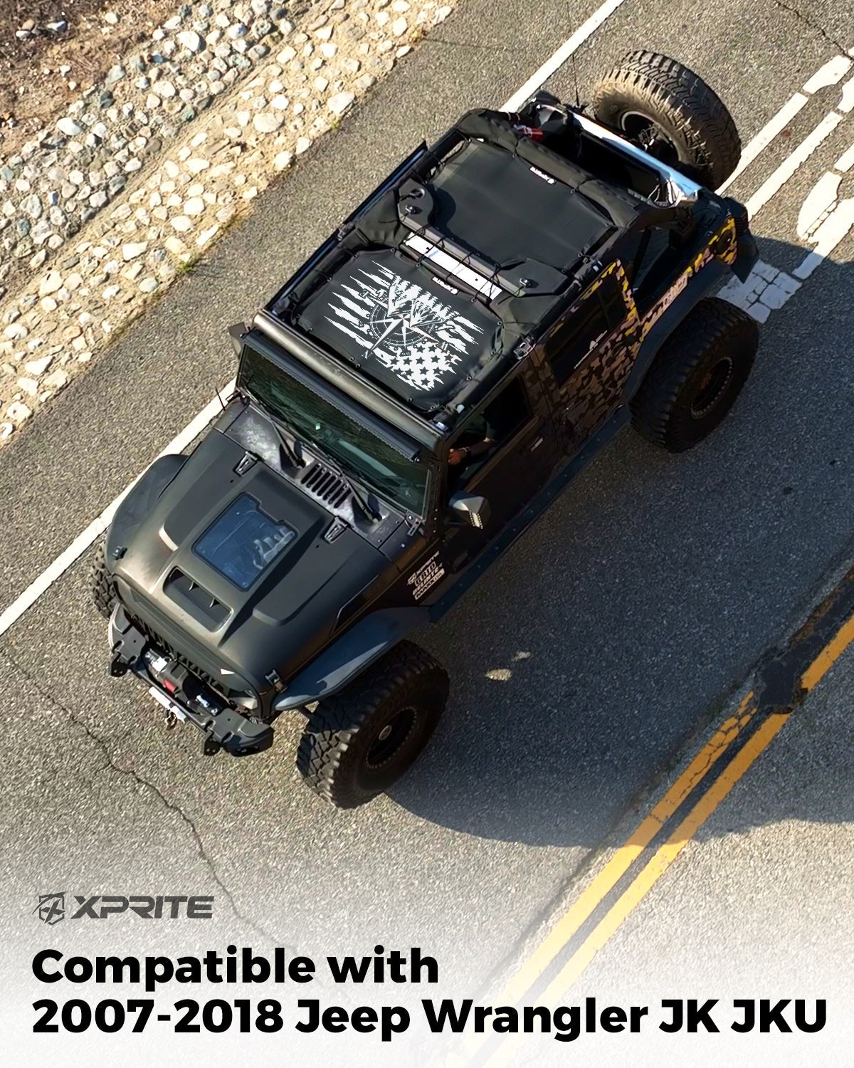 Jeep JK Sunshade Top with Flag Design