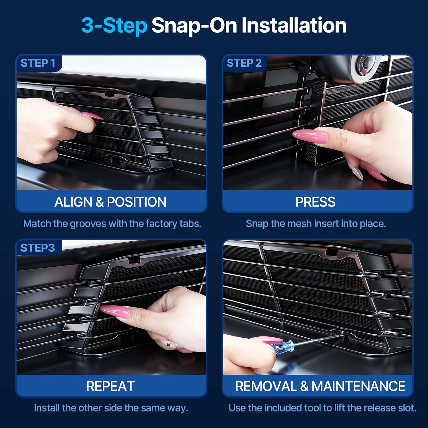 Xprite Premium Front Grill Mesh Cover for 2025 2026 Tesla Model Y Juniper | Snap-On Air Intake Protection