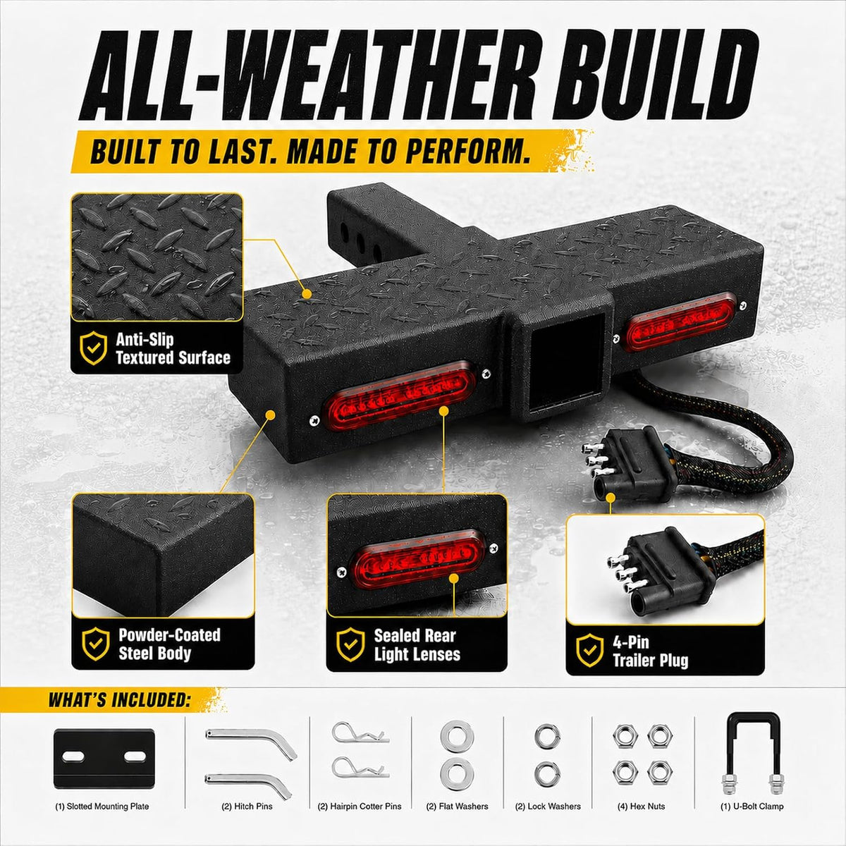 Xprite Tow Hitch Step 2" Hitch Receiver with 4-Mode LED Signal Lights, Anti-Slip 3-Layer Rust Coating for Trucks Pickups