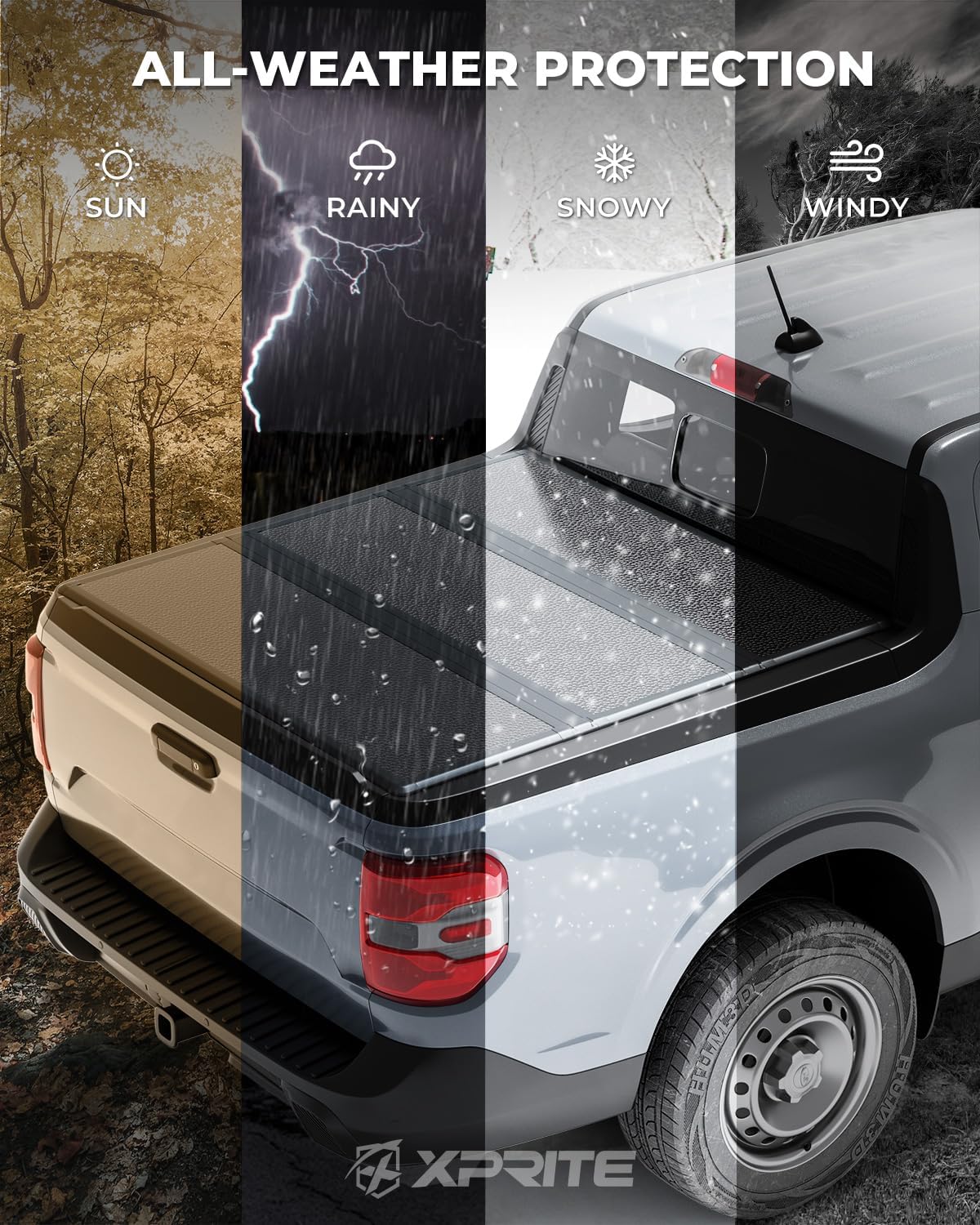 4.6ft FRP Hard Tri-Fold Truck Bed Tonneau Cover for 2022-2026 Ford Maverick
