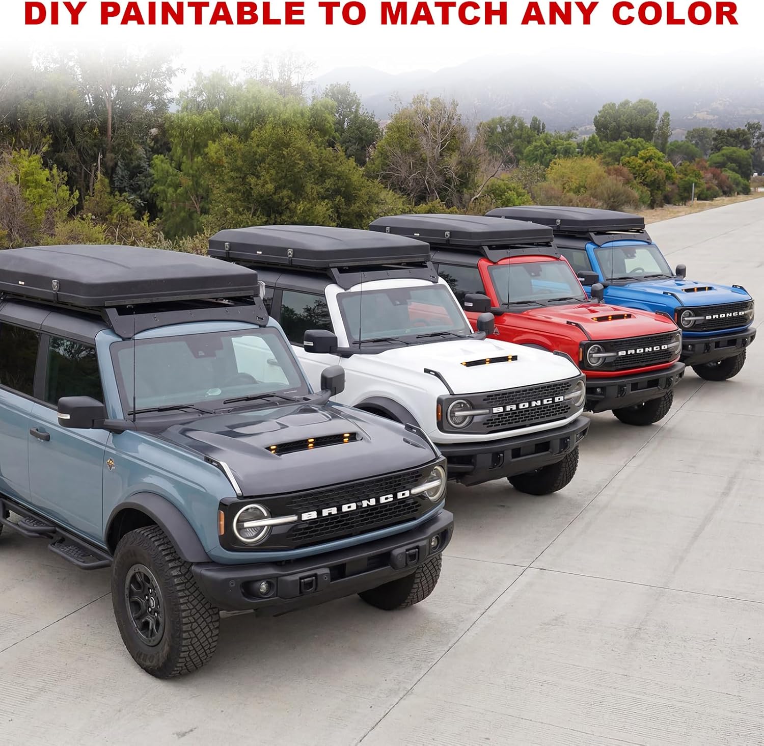 Ford Bronco Air Scoop Aluminum Hood with Amber LED Running Lights by Xprite