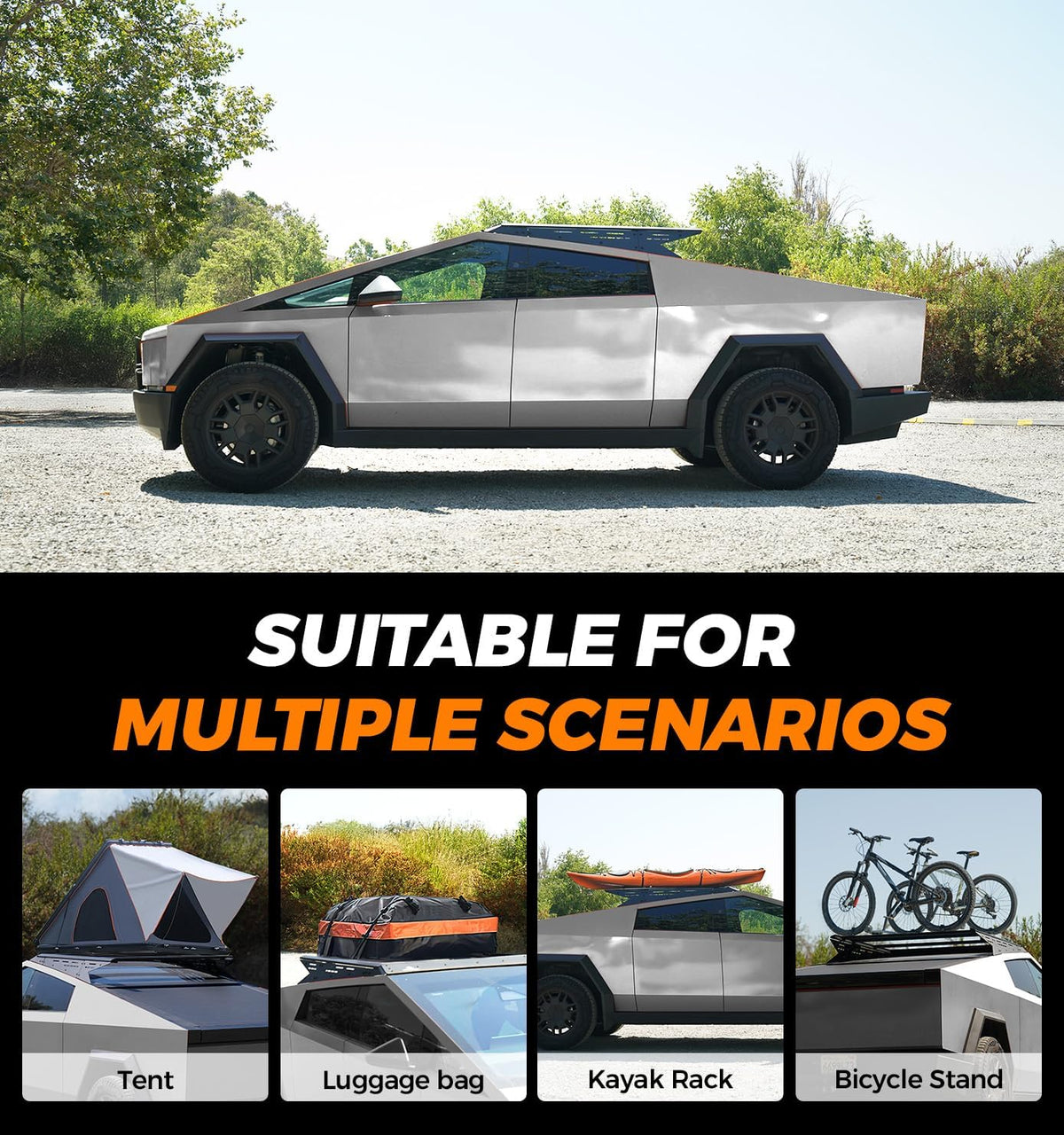 Xprite Half-Frame Aluminum Roof Rack for Tesla Cybertruck 2023–2026 with Crossbars & Side Panels