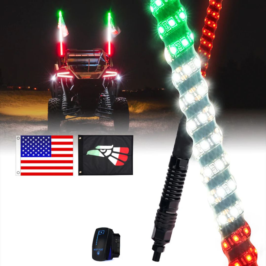 Spiral Static LED Whip Light with Eagle Mexico Flag