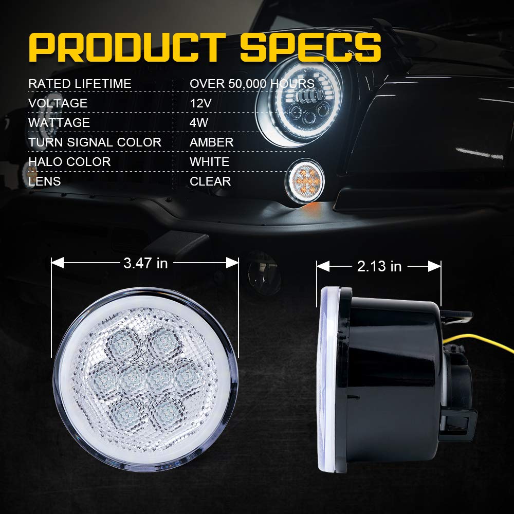 LED Turn Signal Lights with Halo DRL for 07-18 Jeep Wrangler JK