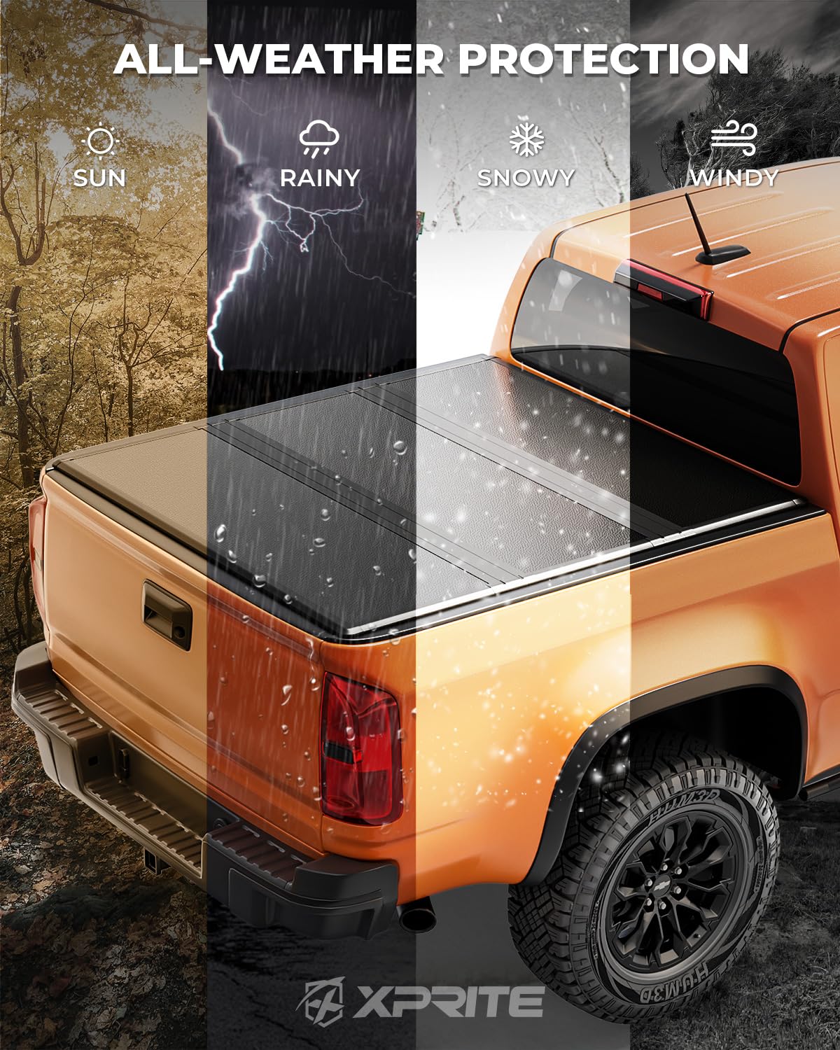 Xprite FRP Hard Folding Truck Bed Tonneau Cover for Chevrolet Colorado/GMC Canyon