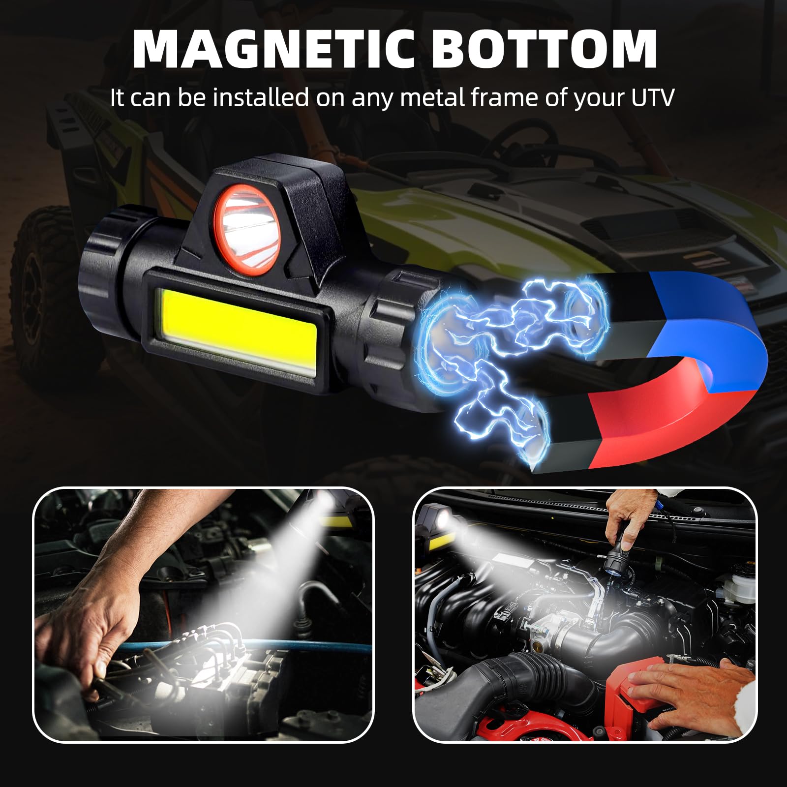 Rechargeable UTV Interior Light for Polaris RZR Can Am Talon Kawasaki Golf Cart Boat Off-Road