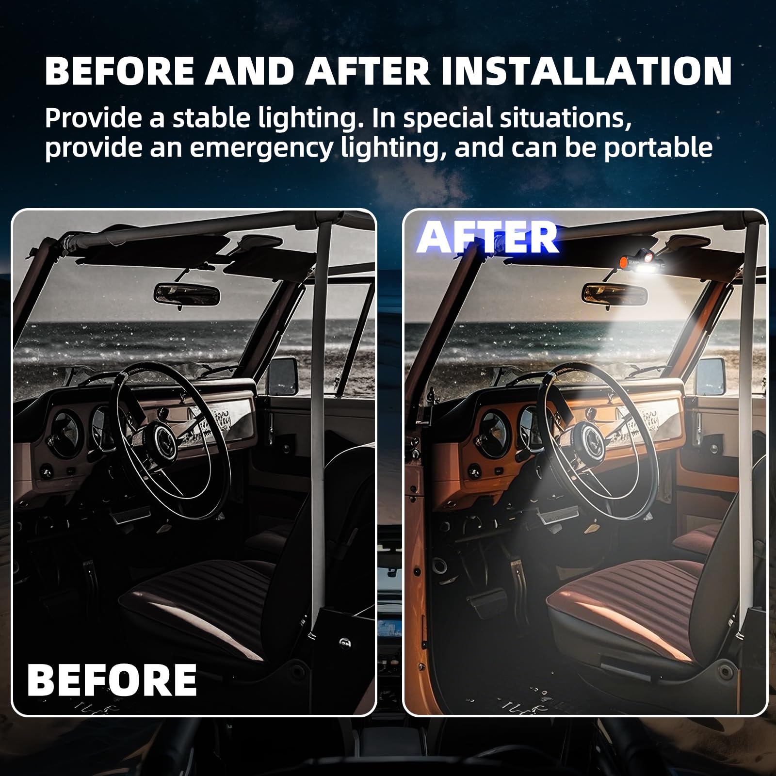 Rechargeable UTV Interior Light for Polaris RZR Can Am Talon Kawasaki Golf Cart Boat Off-Road